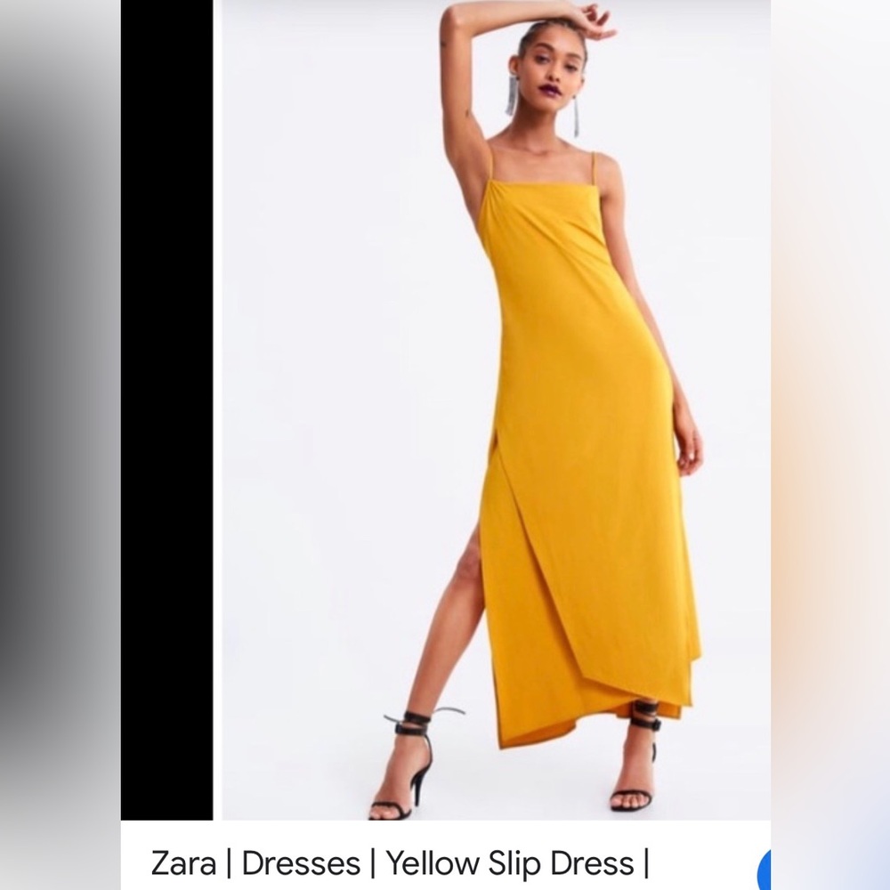 NWT Zara Mustard Yellow Asymmetrical Slip Dress L - Picture 5 of 9